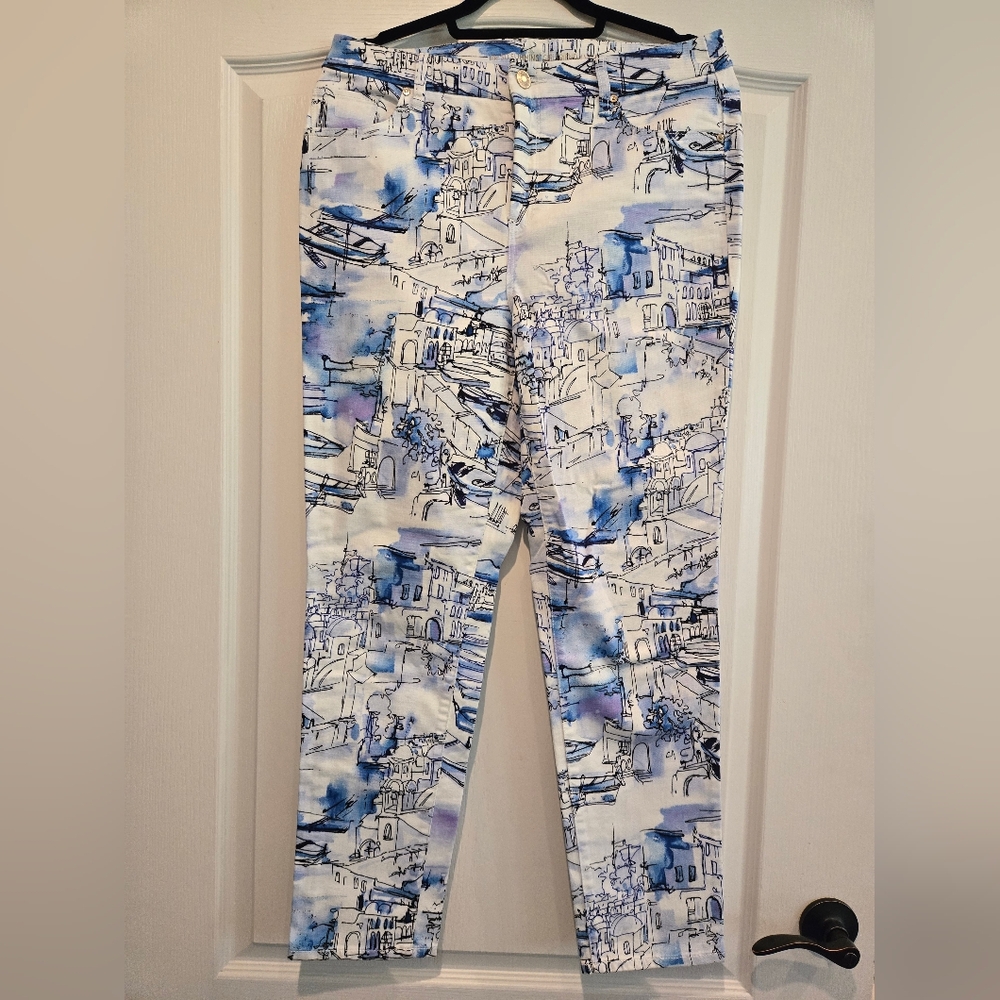 Chico's Artistic Blue and White Straight Leg Pants